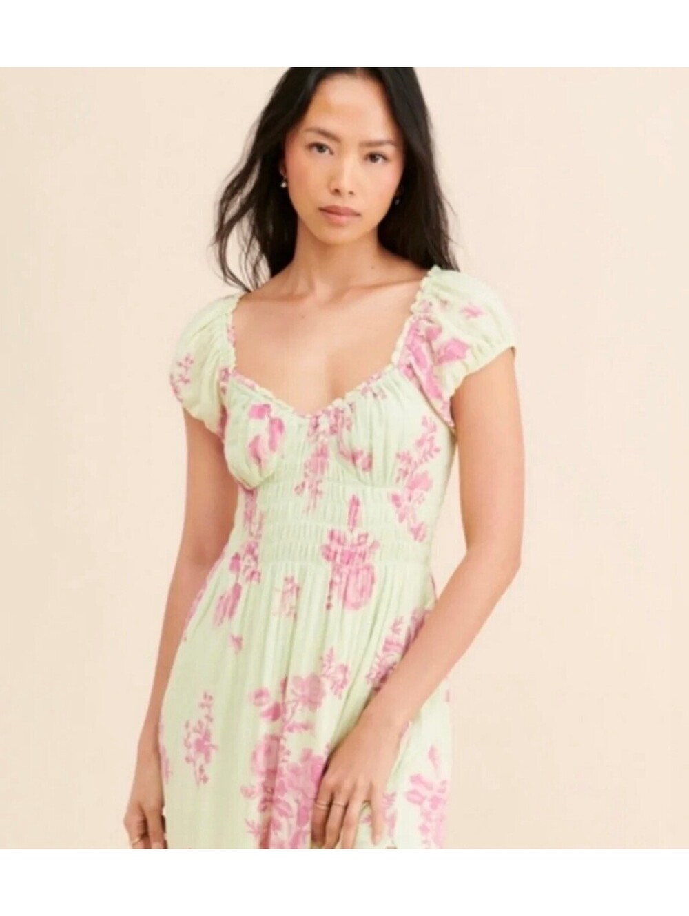 Free People Forget Me Not Green & Pink floral maxi dress - Women's Large NWOT